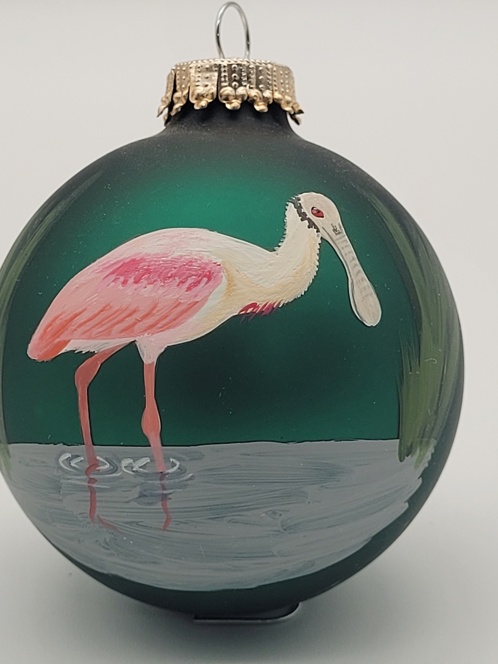Hand-Painted By Marcia Poling Roseate Spoonbill Glass Bird Ornament